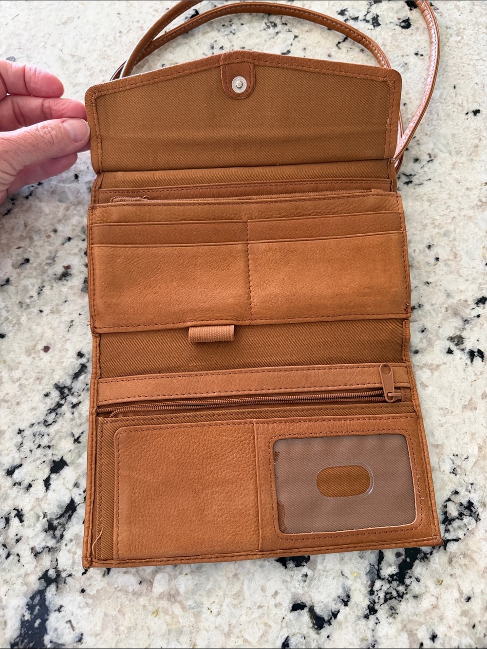 Fossil Cognac Leather Crossbody Wallet Purse With Strap - Picture 2 of 6